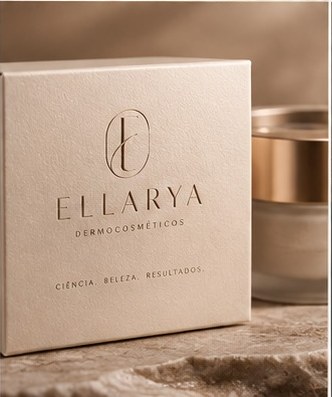 Embalagem Ellarya com o monograma em relevo